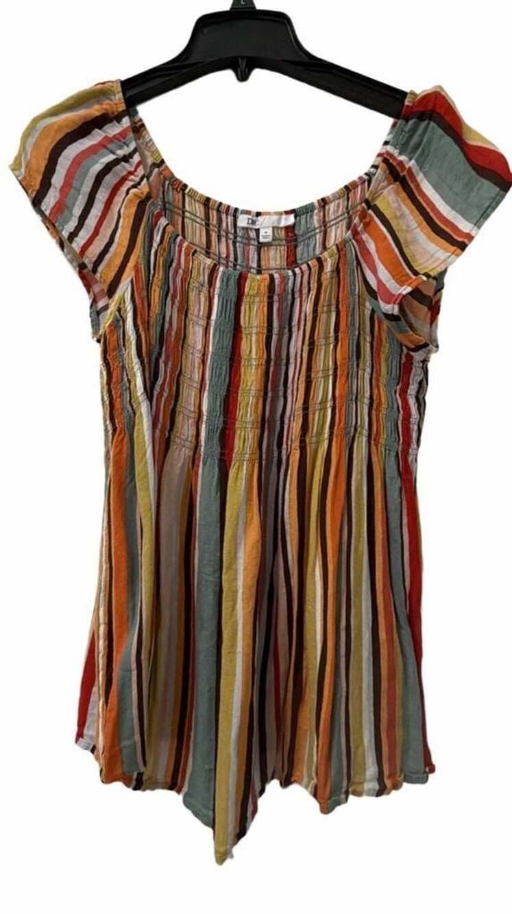 DR2 Multicolor Striped Smocked Cap Sleeve Blouse Size M